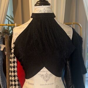 Lyaner Black Women’s Halter Top Cropped Open Back Dressy Blouse Shirt XS